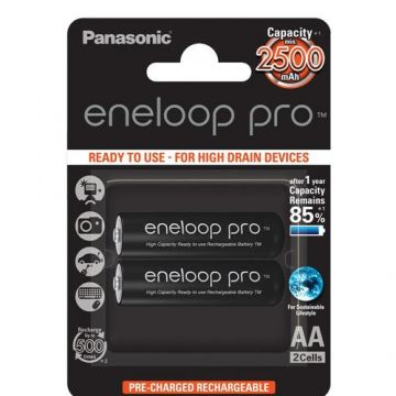 Acumulatori Panasonic Eneloop Pro AA, 2500mAh, 2 buc