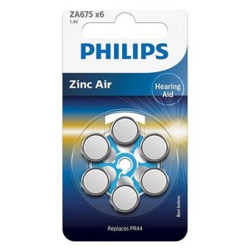 Baterie auditiva Philips ZA675B6A/0, Zinc Air, ZA675, 630 mAh, 1.4V, 6 buc