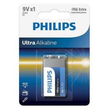 Baterie Philips 6LR61E1B/1, Ultra Alkaline 9V, 1 buc