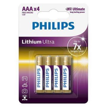 Baterii Philips FR03LB4A/1, Lithium Ultra, LR3 AAA, 4 buc