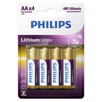 Baterii Philips FR6LB4A/10, Lithium Ultra LR6 AA, 1.5 V, 4 buc