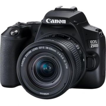 Canon Aparat foto DSLR Canon EOS 250D, 24.1 MP, Wi-Fi, 4K, Negru + Obiectiv EF-S 18-55mm, f/4-5.6 IS STM