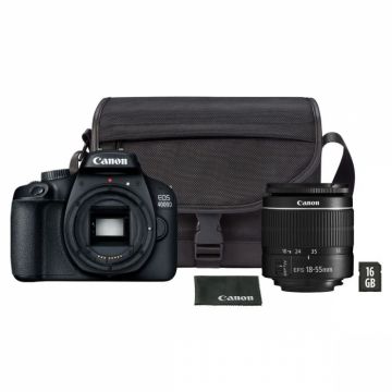 Canon EOS 4000D Kit EF-S 18- 55mm f 3.5-5.6 III cu geanta card si trepied