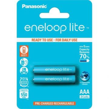 Acumulatori Panasonic Eneloop LITE AAA, 550mAh, 3000 cicluri incarcare, 2 bucati