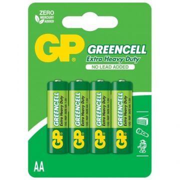 Baterii GP Batteries, Greencell AA (LR6) 1.5V carbon zinc, shrink 4 buc