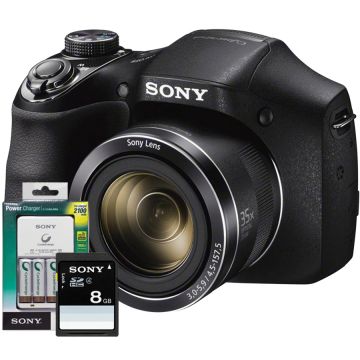 Aparat foto digital ultrazoom Sony DSC-H300, 20.1 MP, Card 8GB, Incarcator, Negru