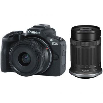 Aparat foto Mirrorless Canon EOS R50, 24.2MP, 4K + Obiectiv 18-45mm + Obiectiv 55-210mm (Negru)