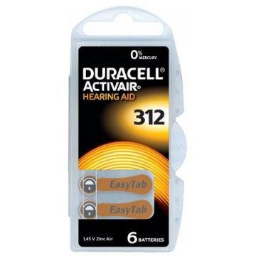 Baterie Duracell pentru aparat auditiv DA312, 6buc