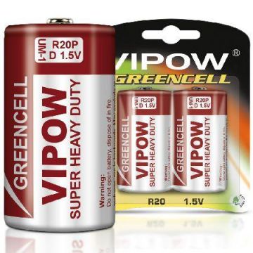 Baterie GREENCELL R20, 2 bucati, 1.5V, Blister