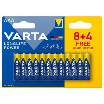 Baterie VARTA Alkaline LONGLIFE POWER, LR03 AAA, 8+4 bucati