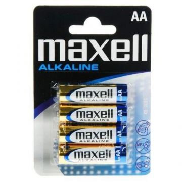 Baterii alcaline AA, R6, Maxell Alkaline, 1,5 V, blister 4 baterii