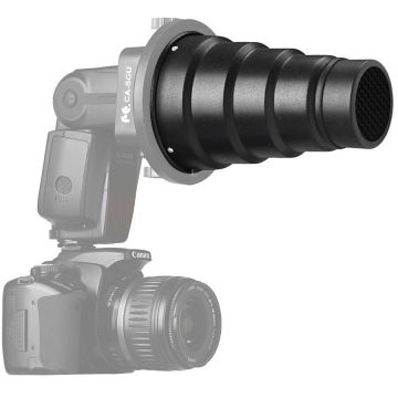 Falcon Eyes Snoot cu grid pentru blitz pe patina - adaptor universal