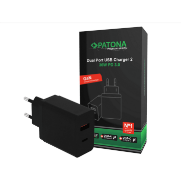 Patona Adaptor PATONA Premium PD36W negru 5V/3A 9V/2A 12V/1.5A 1xUSB-C 1xUSB-A - 2638