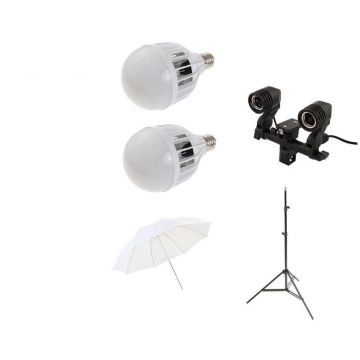 Generic Starter kit lumina continua foto-video cu umbrela de difuzie si 2x bec LED 48W 6500K