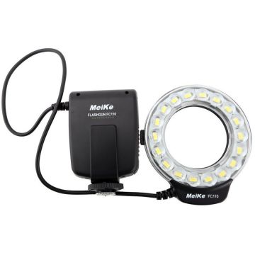 Meike Blitz macro Meike MK-FC100 cu LED-uri si functie de lumina continua