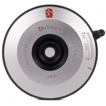 7Artisans Obiectiv Manual 7Artisans 35mm F5.6 Full Frame Pancake, Leica M, L/M, Silver-Black