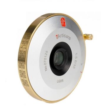 7Artisans Obiectiv Manual 7Artisans 35mm F5.6 Full Frame Pancake, Leica M, L/M, Silver-Gold