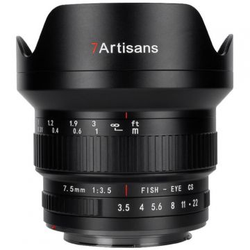 7Artisans Obiectiv manual 7Artisans, 7.5mm, F3.5, Fisheye, pentru Nikon F, Negru