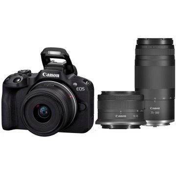 Canon Camera foto Canon EOS R50 + RF-S, 18-45mm + RF, 75-300mm, 24,2 MP, Negru