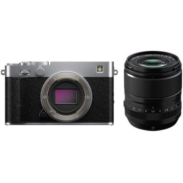 FUJIFILM Aparat Foto Mirrorless Fujifilm X-E5, 40MP, 6K + Obiectiv XF 33mm F1.4 LM WR, Argintiu