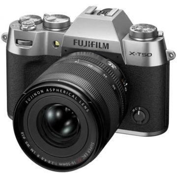 FUJIFILM Aparat Foto Mirrorless Fujifilm X-T50, 40.2 MB + Obiectiv XF 16-50mm, Argintiu