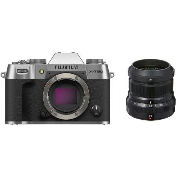 FUJIFILM Aparat Foto Mirrorless Fujifilm X-T50, 40.2MB + Obiectiv X F23mm F2.0, Argintiu