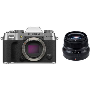 FUJIFILM Aparat Foto Mirrorless Fujifilm X-T50, 40.2MB + Obiectiv XF 35mm F2.0 R WR, Argintiu