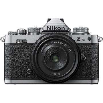 Nikon Aparat foto Mirrorless Nikon Z fc , 20.9 MP , 4K , Wi-Fi + Obiectiv 28mm f/2.8 , Negru-Argintiu