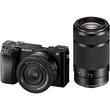 Sony Aparat foto Mirrorless Sony Alpha A6100A, 24.2MP, Negru + Obiectiv SELP16502 16-50mm + Obiectiv 55-210mm