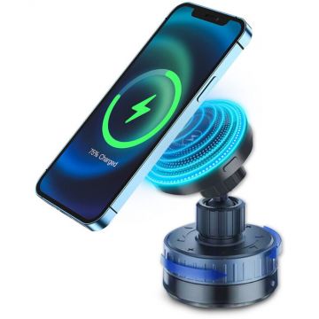 techsuit Suport Bord / Parbriz Telefon cu Incarcare Wireless, Magneti N52 cu Ventuza, 15W, Negru