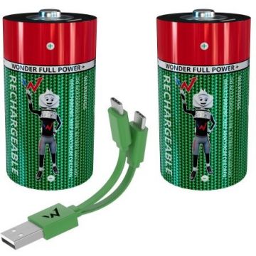 Wonder Pachet Baterii Wonder 2 Bucati, D/LR20 cu Cablu USB-C, Reincarcabile