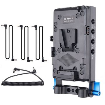 iShoot Adaptor NJ-579 pentru baterii V-mount cu iesire D-Tap si montare pe sina 15mm
