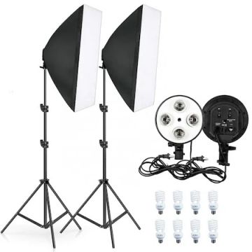 Kit 2 lumini 4 Fasung 85W E27 softbox si stativ